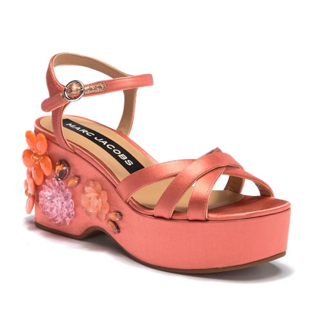Marc Jacobs Callie Embellished Satin Platform Wedge Sandals